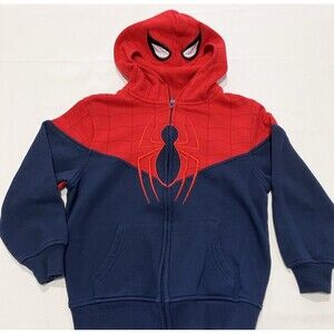 Spider-Man Hoodie. Zip Up Size 7 Marvel comics Hoodie Has Eyes For A Mask!